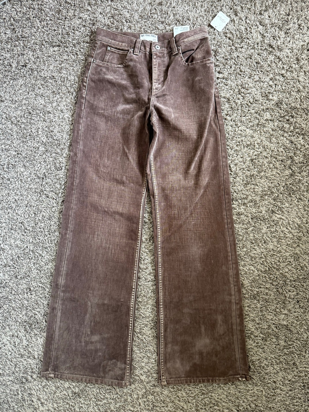 Nwt Free People We The Free Tinsley Baggy High Rise Brown Jeans Size 26 Boho